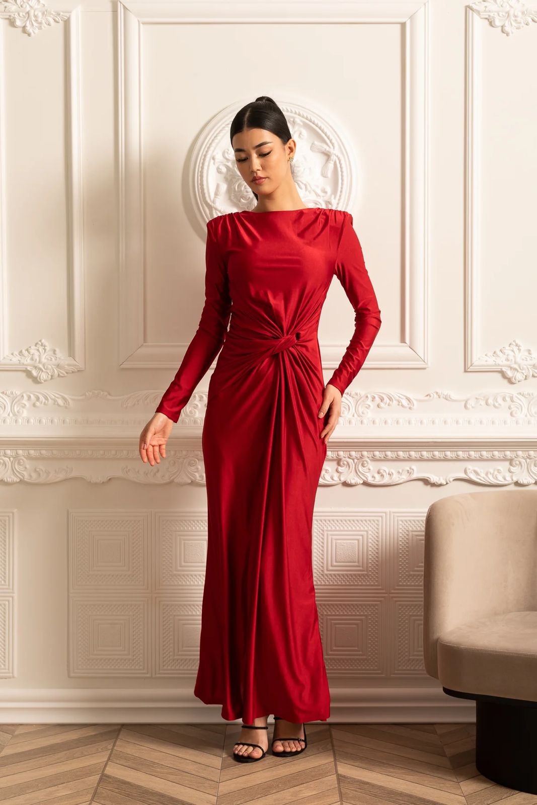 Isabella Draped Maxi Dress Red