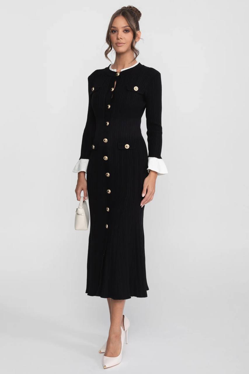 Knitted Button-Detail Midi Dress