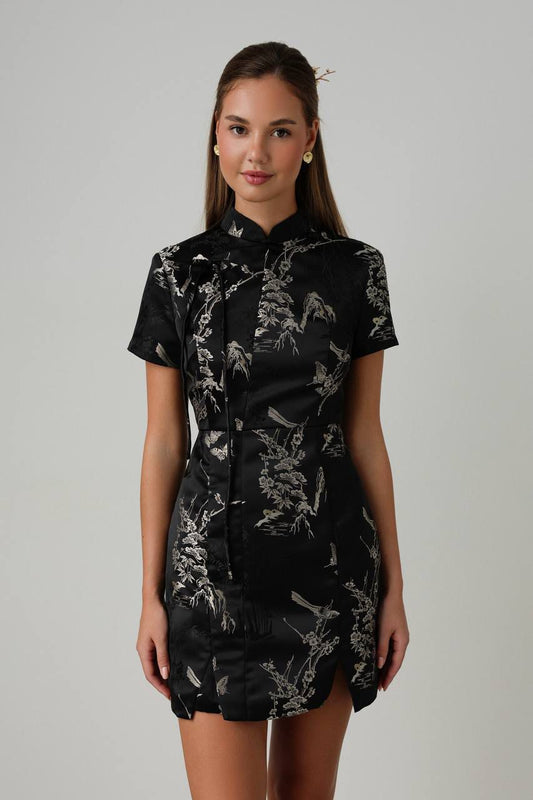 فستان قصير من الساتان جاكار تشيباو