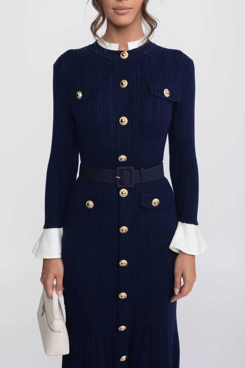Knitted Button-Detail Midi Dress
