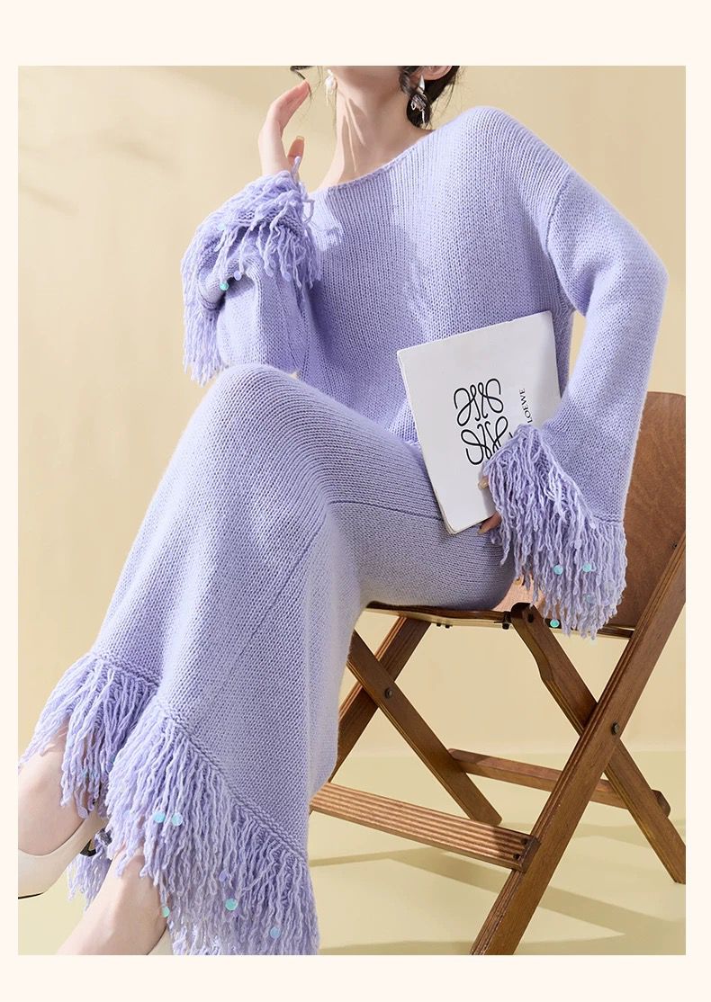 Lilac Fringe Knit Set