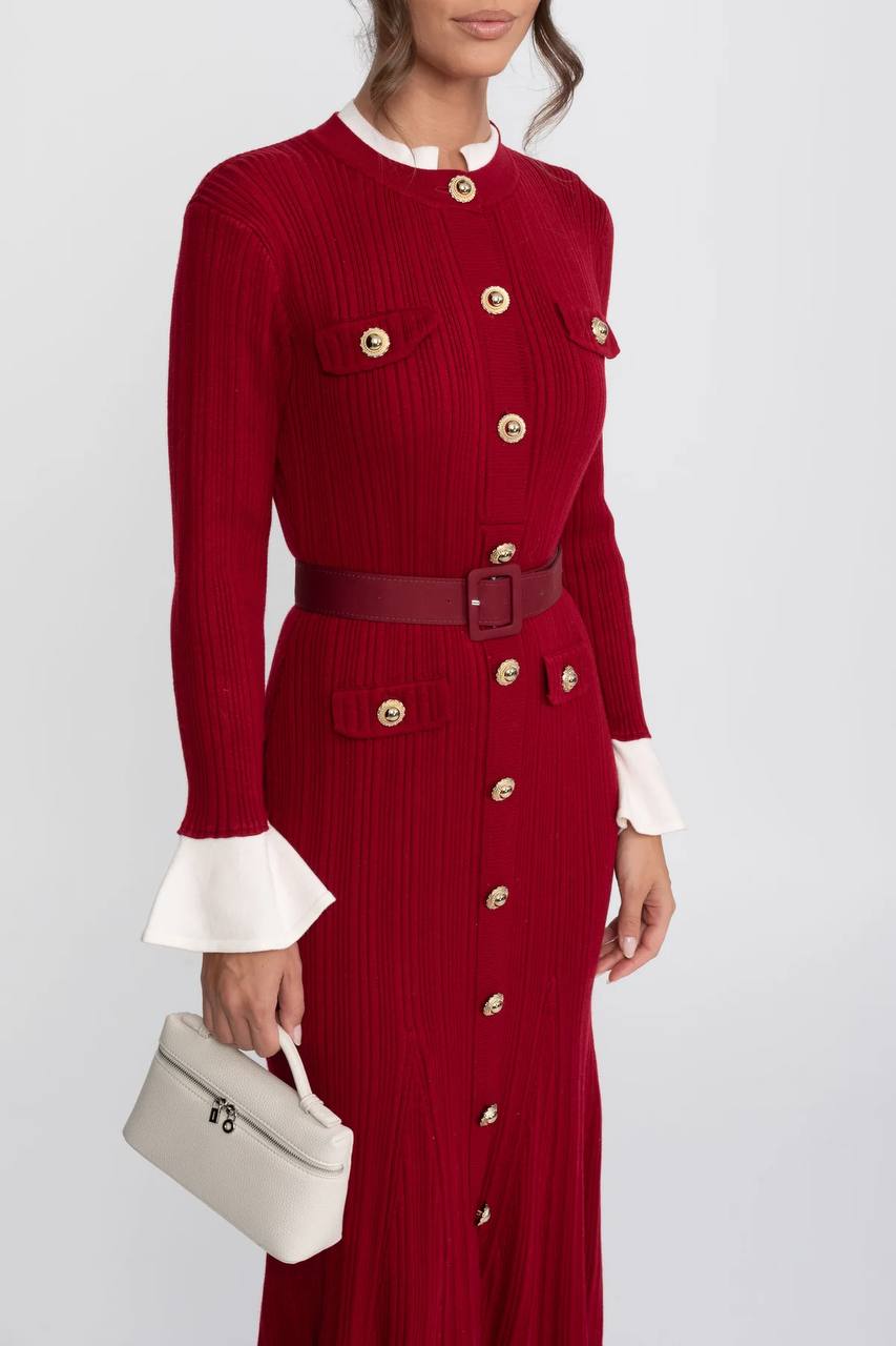 Knitted Button-Detail Midi Dress