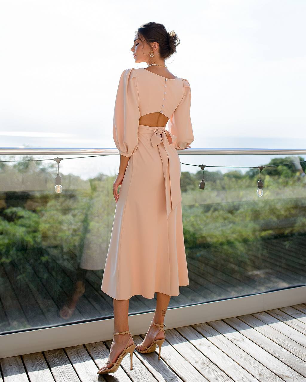 Open-Back Midi Dress Beige