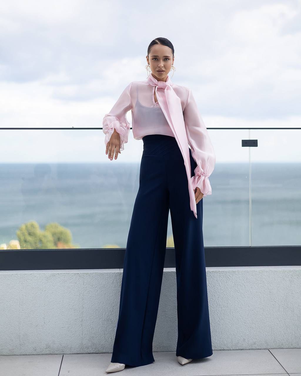 Silky Tie-Neck Blouse Pink