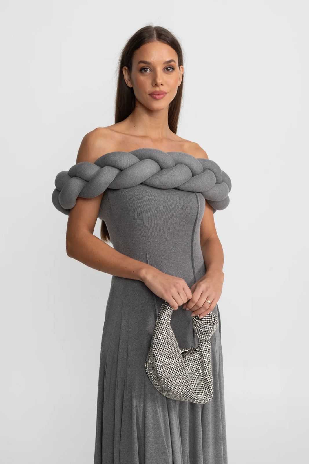 Elara Off-Shoulder Maxi Dress Grey