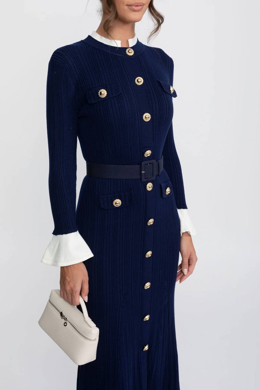 Knitted Button-Detail Midi Dress