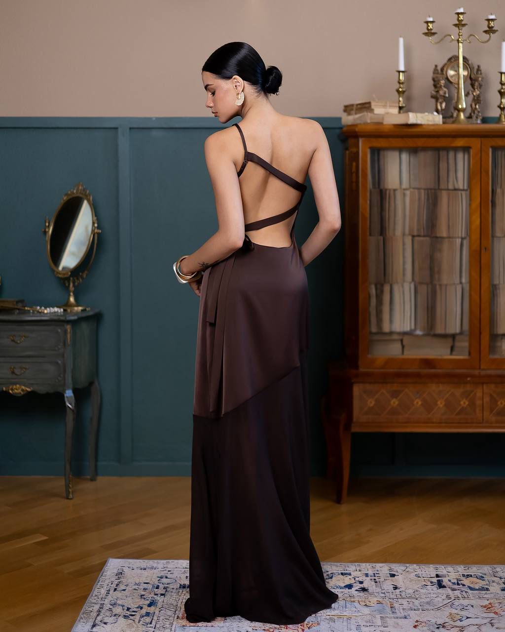A-Mora One-Shoulder Satin Slip Gown