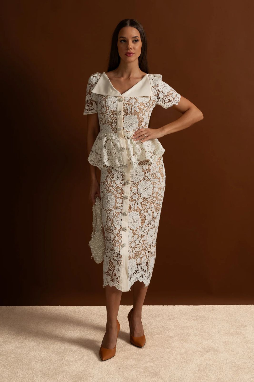 Lace Peplum Midi Dress