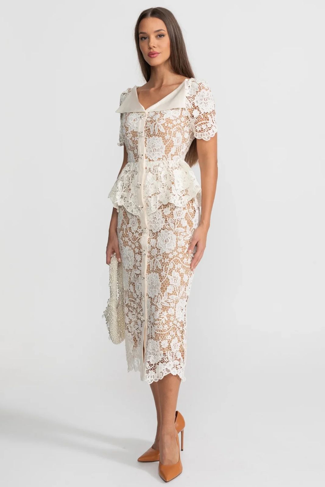 Lace Peplum Midi Dress