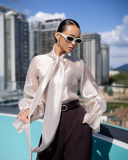 Silky Tie-Neck Blouse White