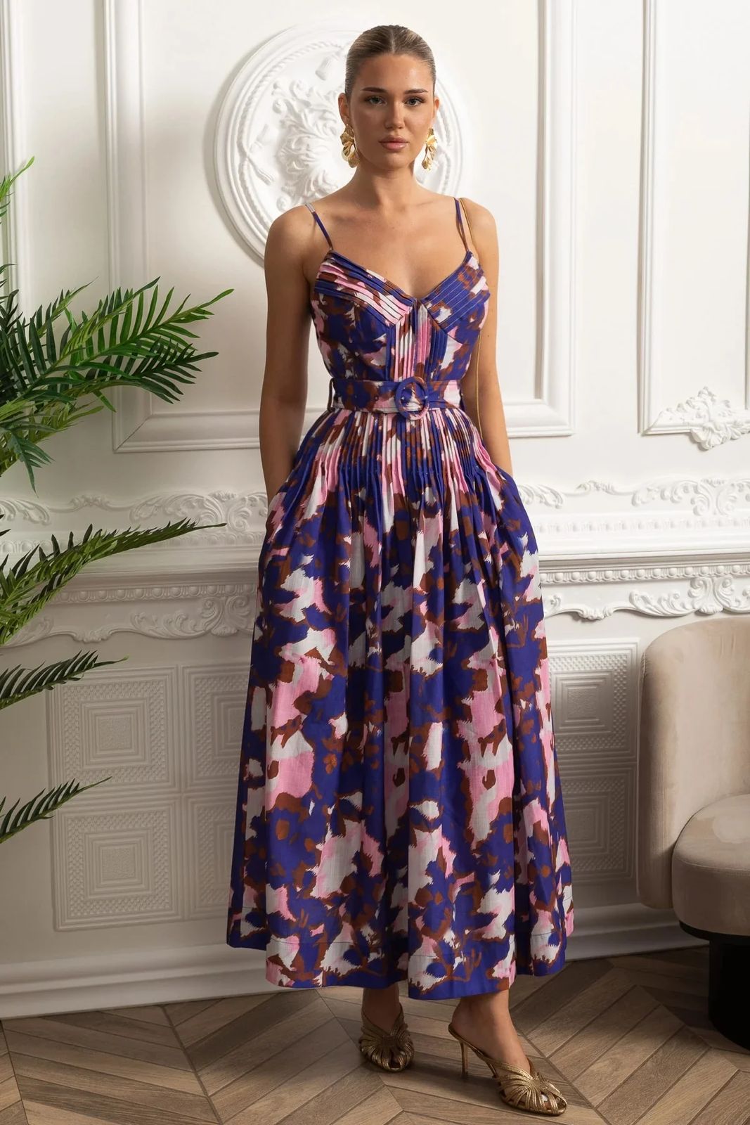 Sunset Pleated Midi Dress