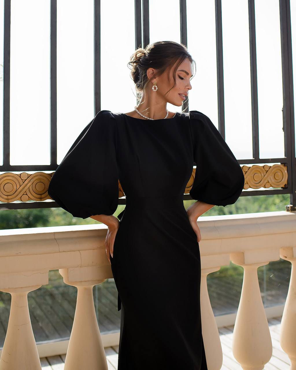 Open-Back Midi Dress Black