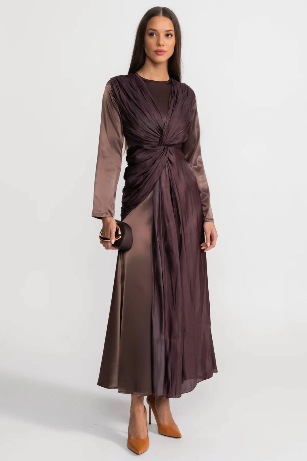 Satin Draped Evening Dress