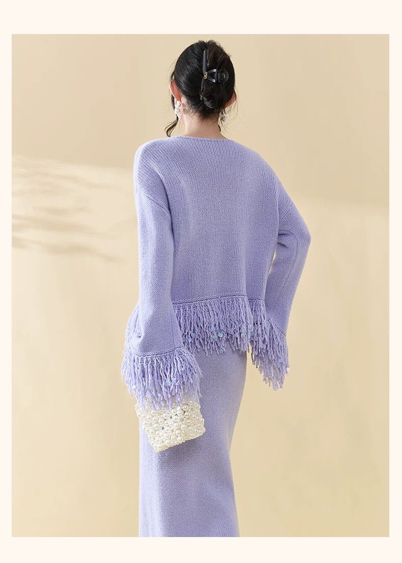 Lilac Fringe Knit Set