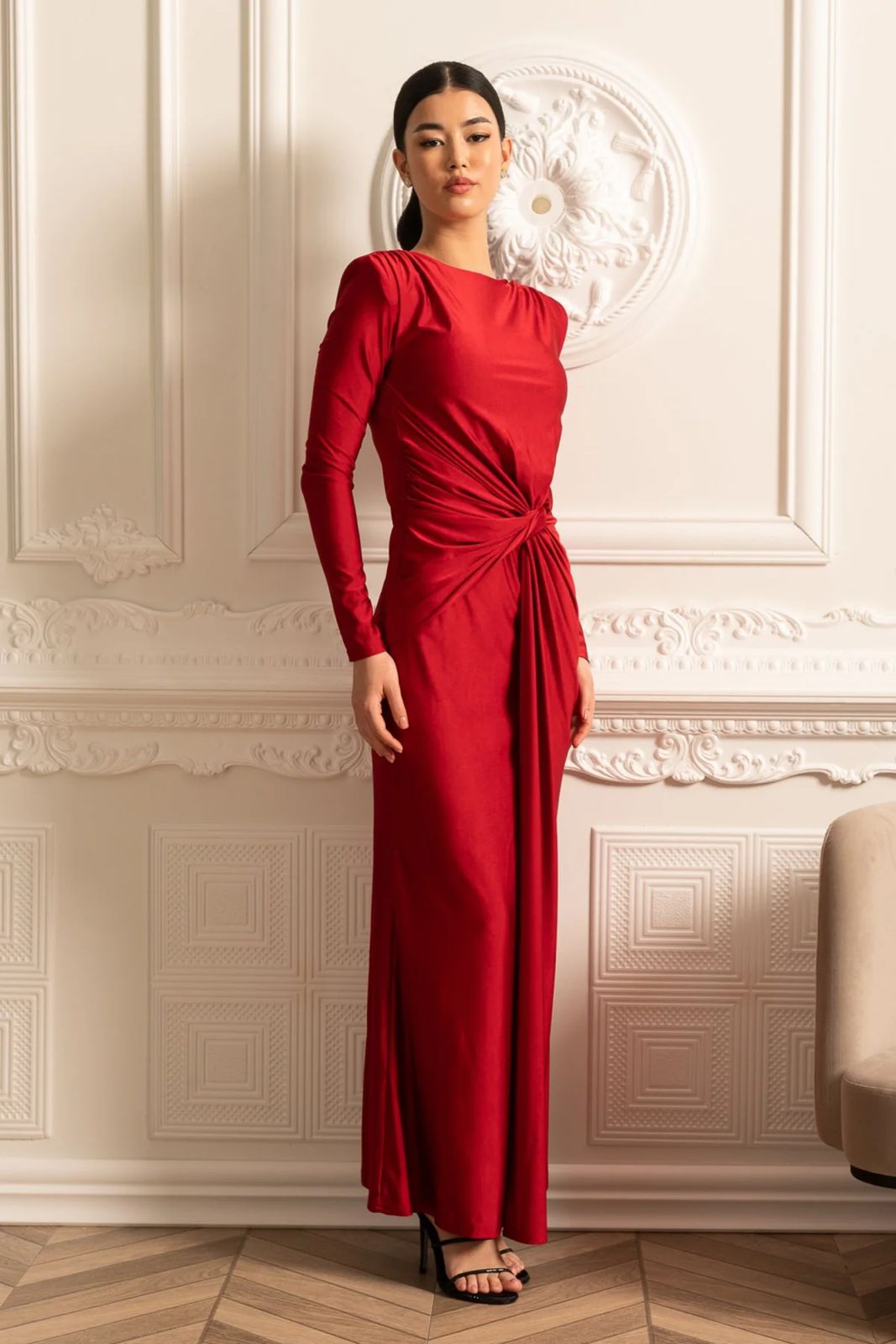 Isabella Draped Maxi Dress Red