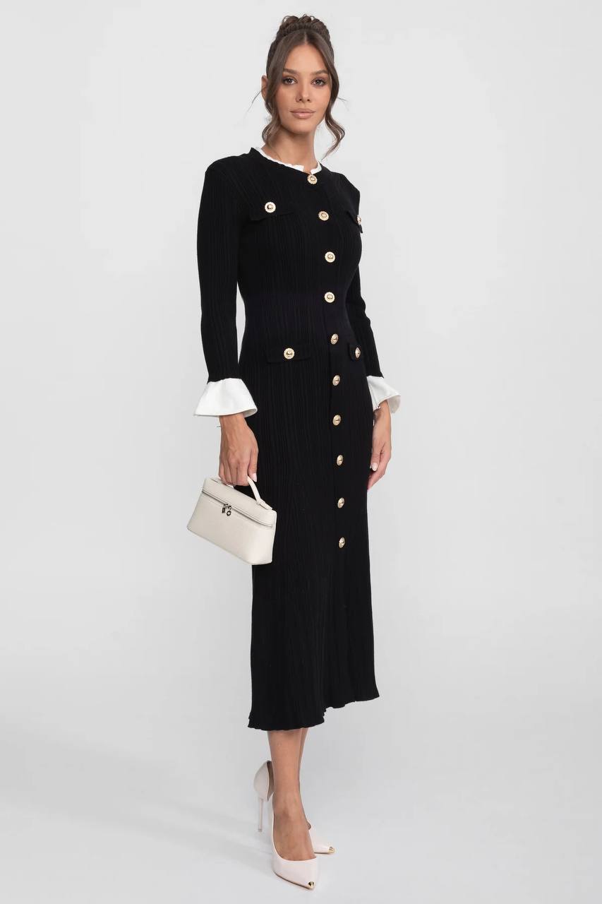 Knitted Button-Detail Midi Dress