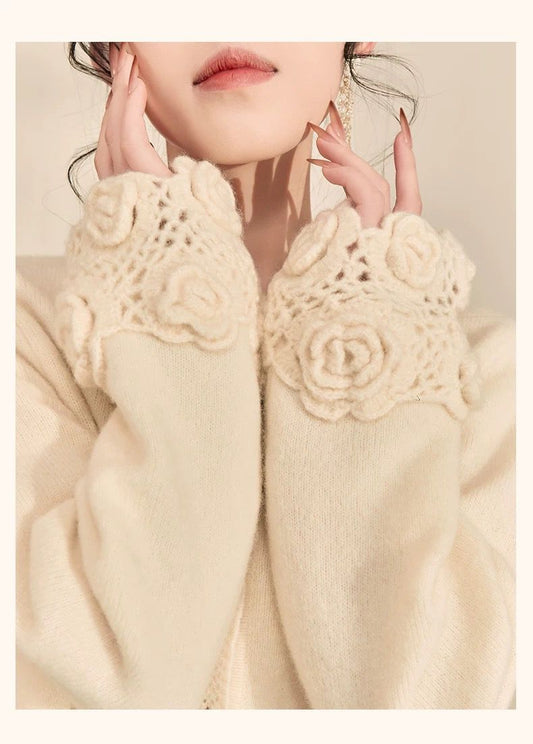 كارديجان محبوك بأساور مزينة بالورود