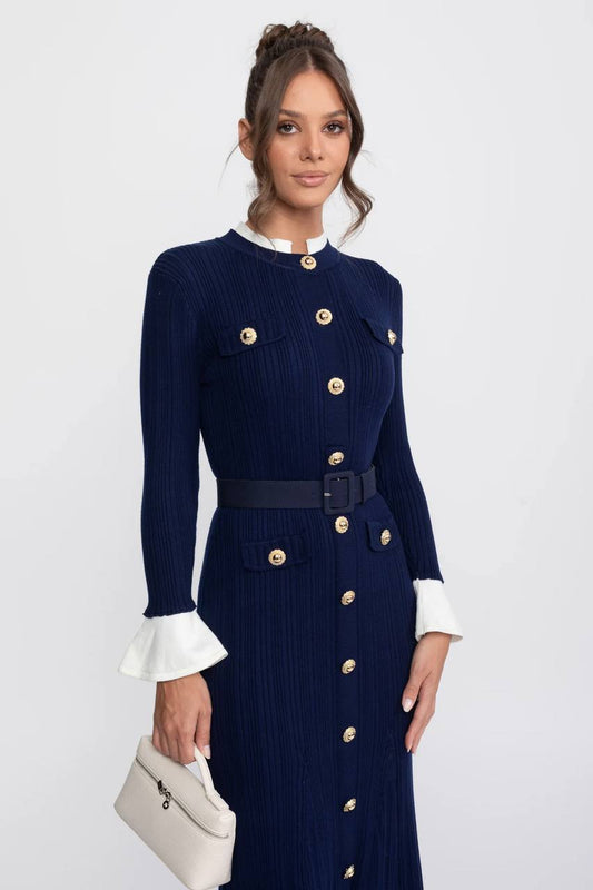 Knitted Button-Detail Midi Dress