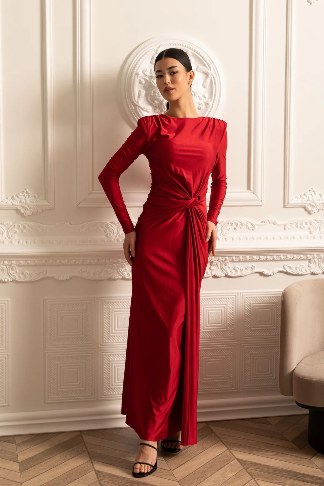 Isabella Draped Maxi Dress Red