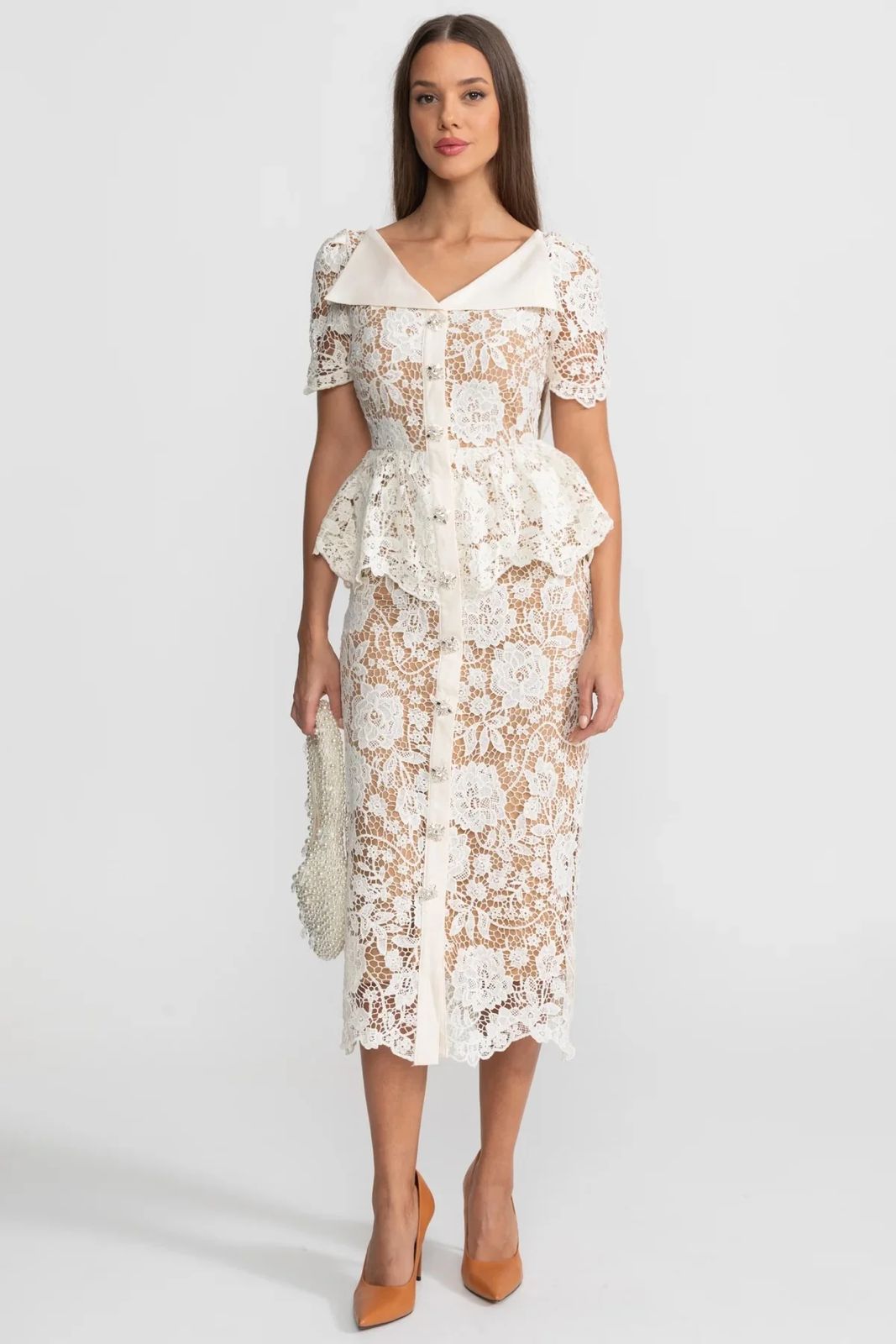 Lace Peplum Midi Dress