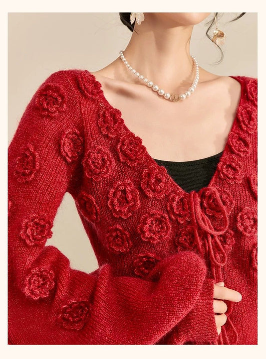 كارديجان محبوك مزين بالورود