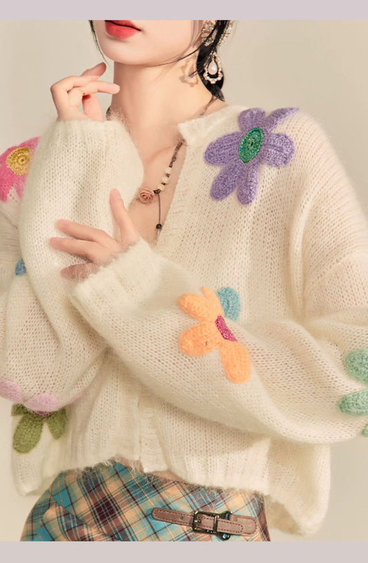 كارديجان محبوك مزين بتطريزات زهرية