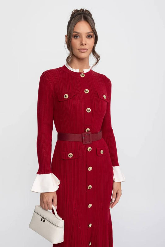 Knitted Button-Detail Midi Dress