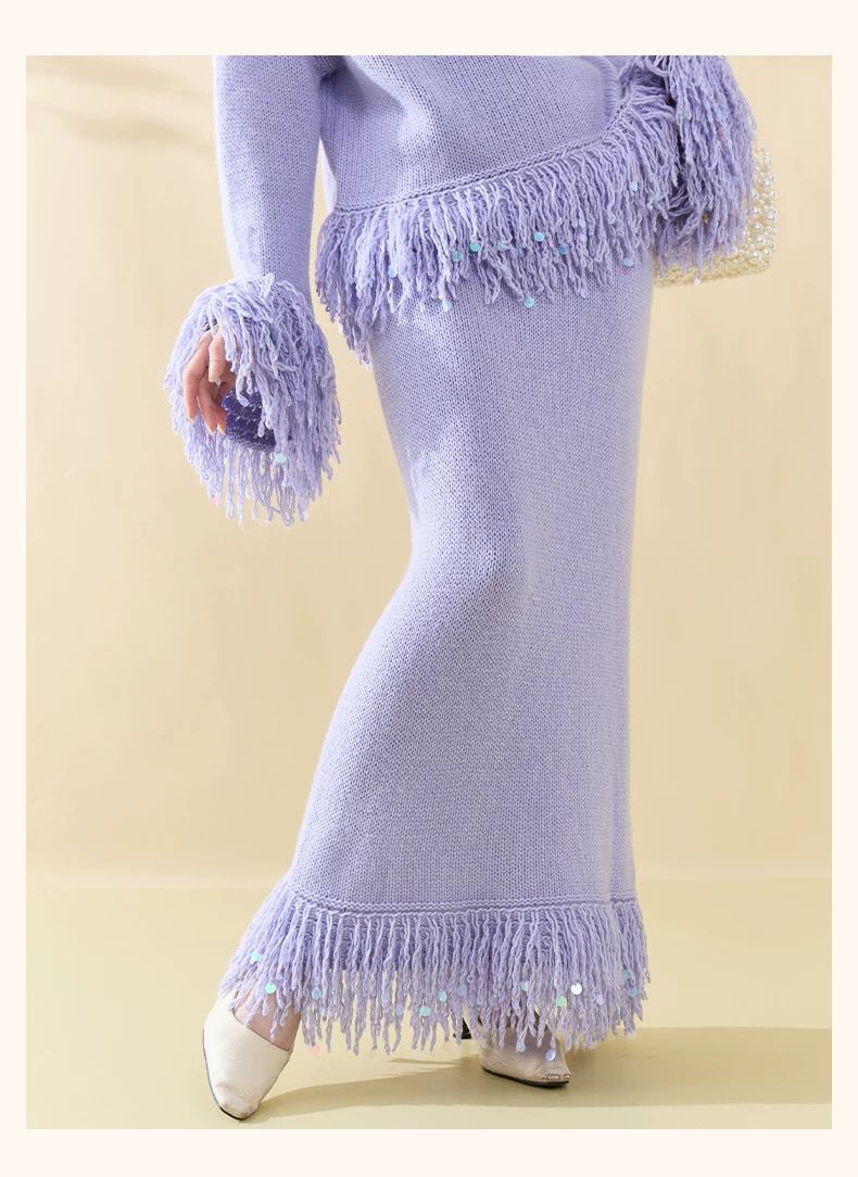 Lilac Fringe Knit Set