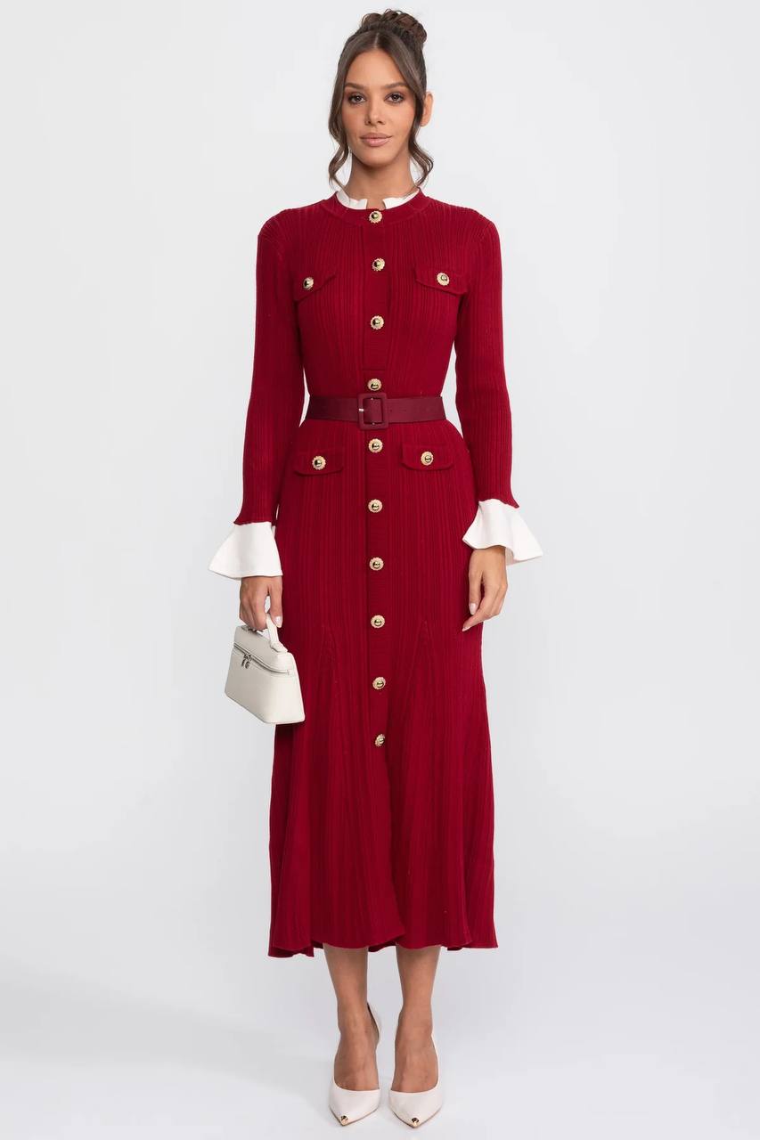 Knitted Button-Detail Midi Dress