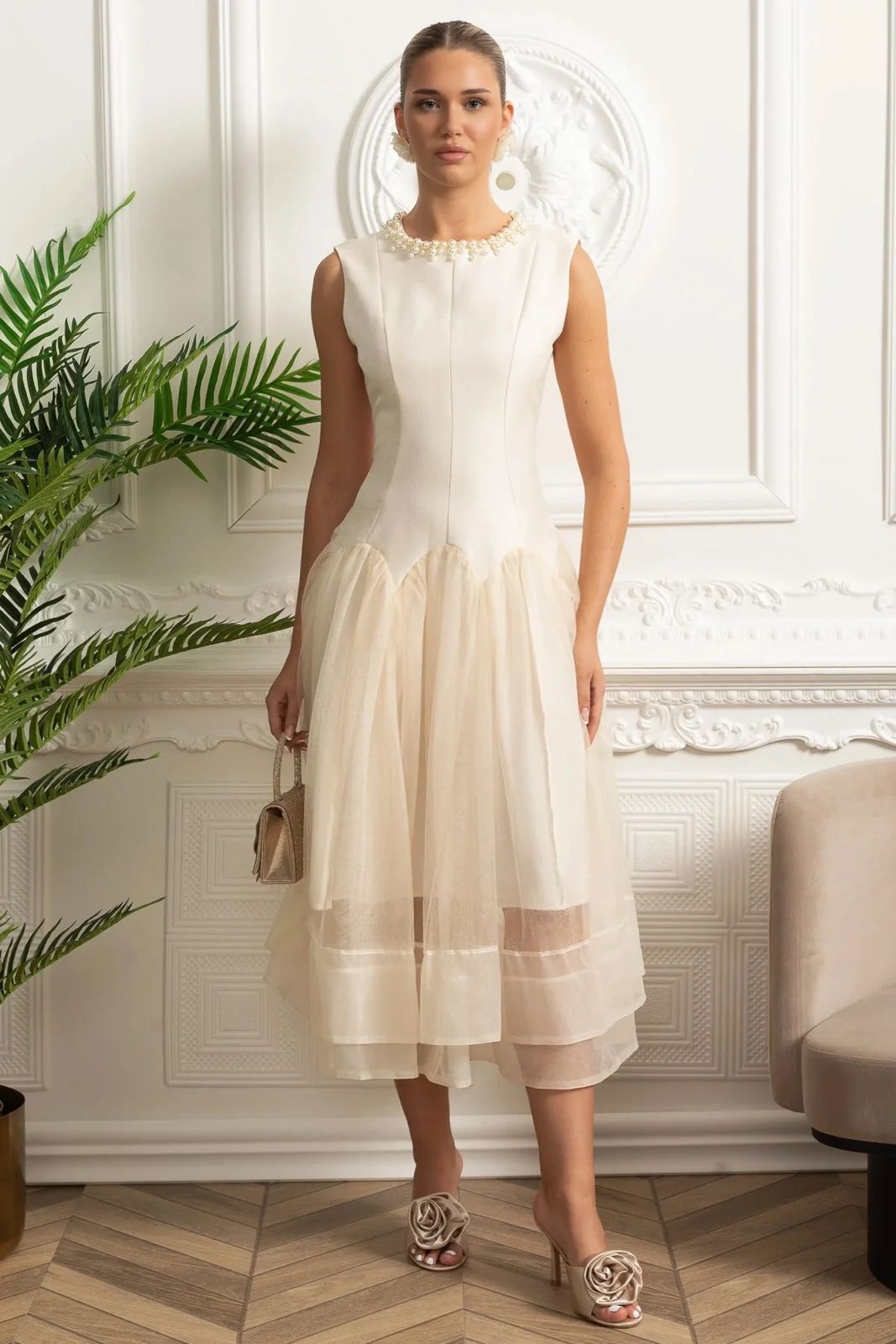 Pearl Tulle Midi Dress