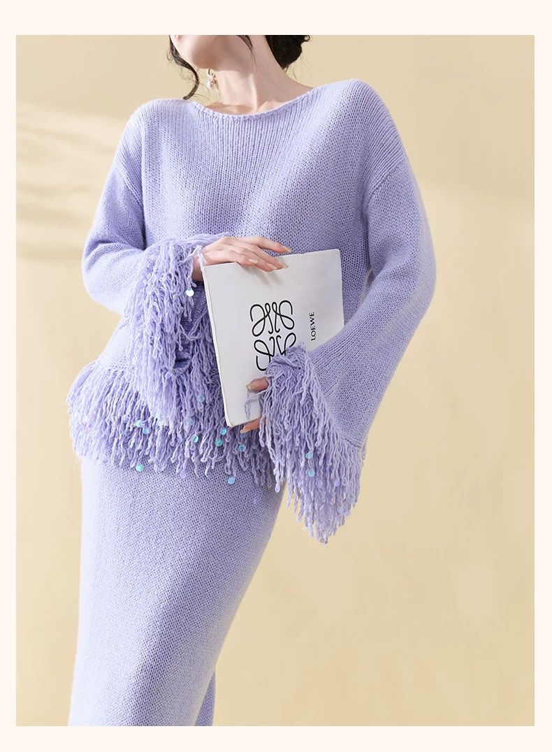 Lilac Fringe Knit Set