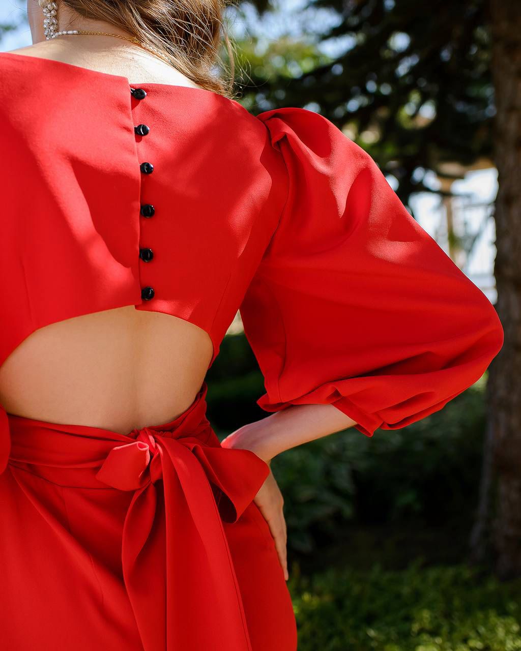 Open-Back Midi Dress Red
