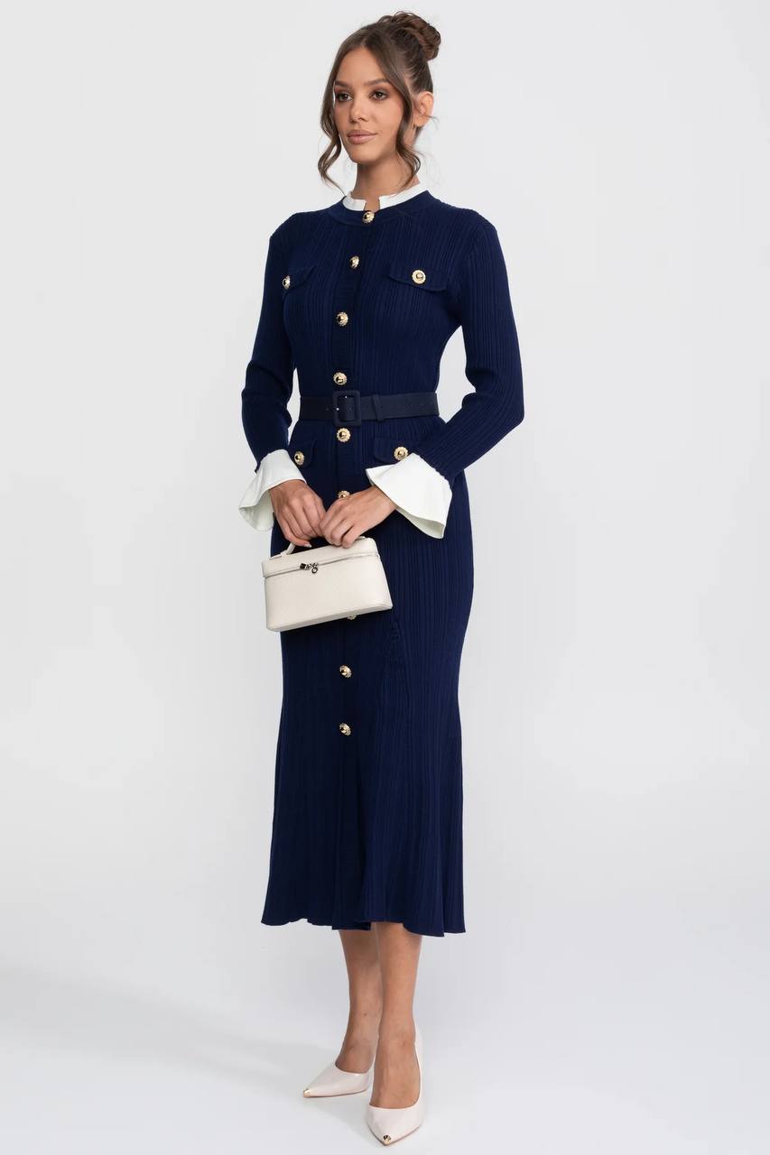 Knitted Button-Detail Midi Dress