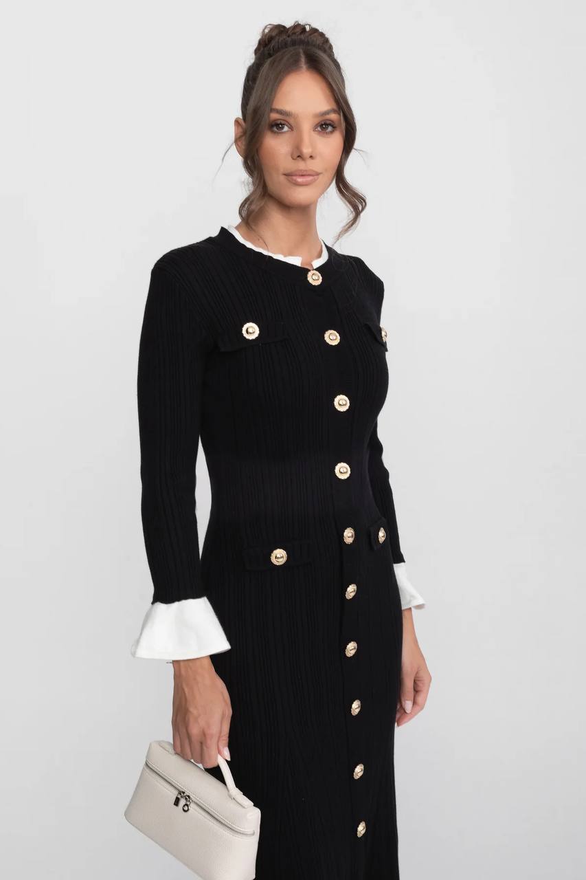 Knitted Button-Detail Midi Dress