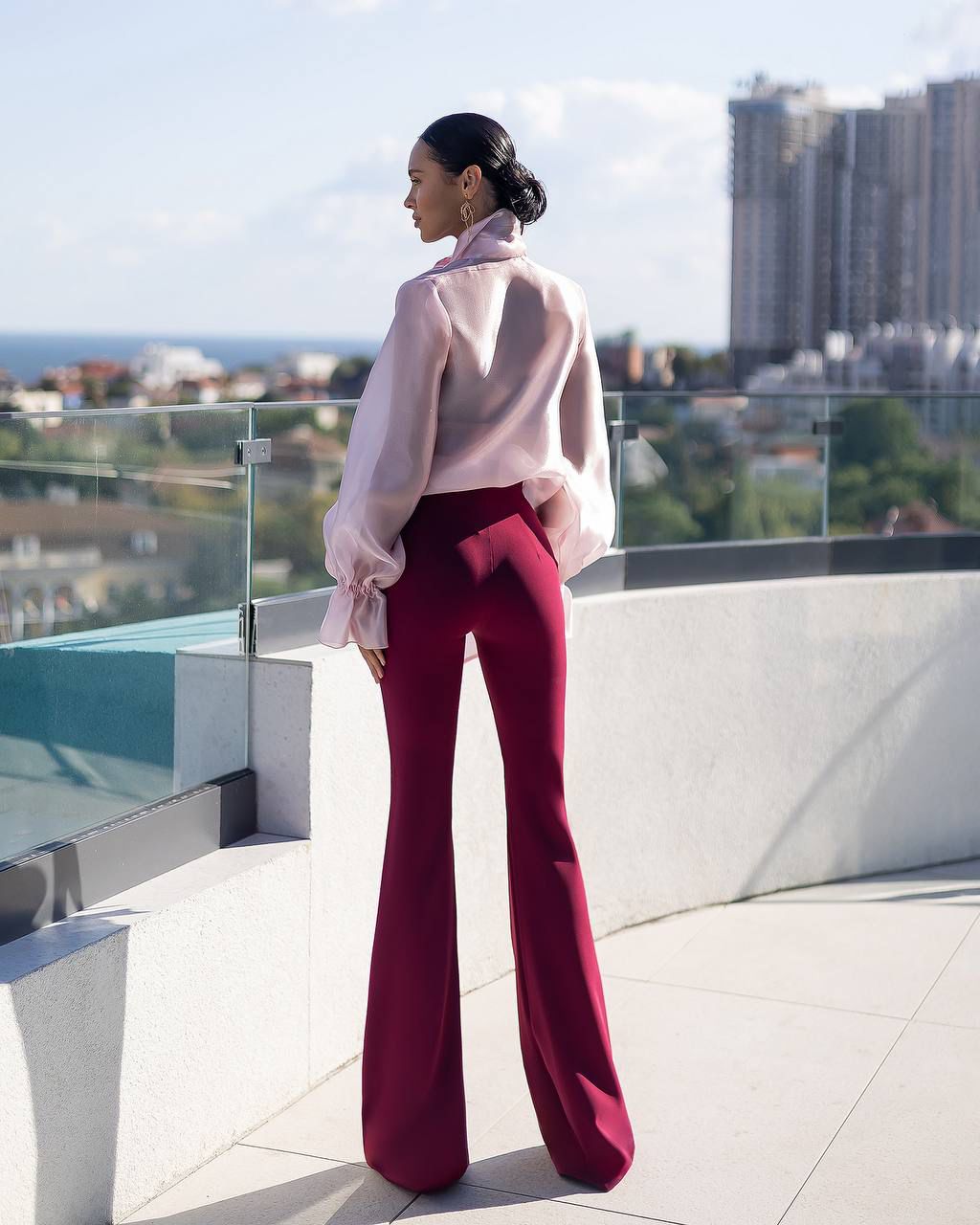 Silky Tie-Neck Blouse Pink