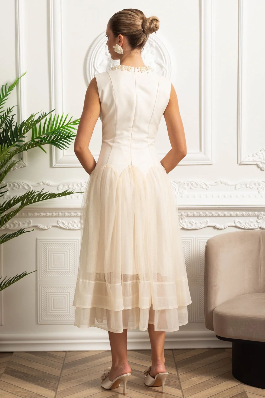 Pearl Tulle Midi Dress