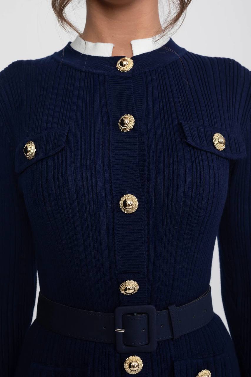 Knitted Button-Detail Midi Dress