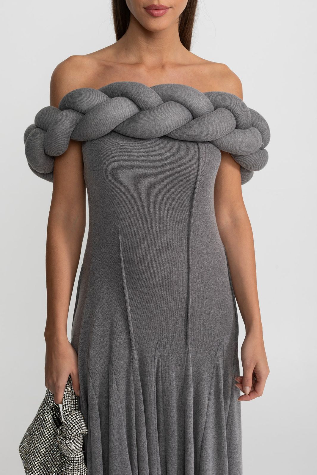 Elara Off-Shoulder Maxi Dress Grey