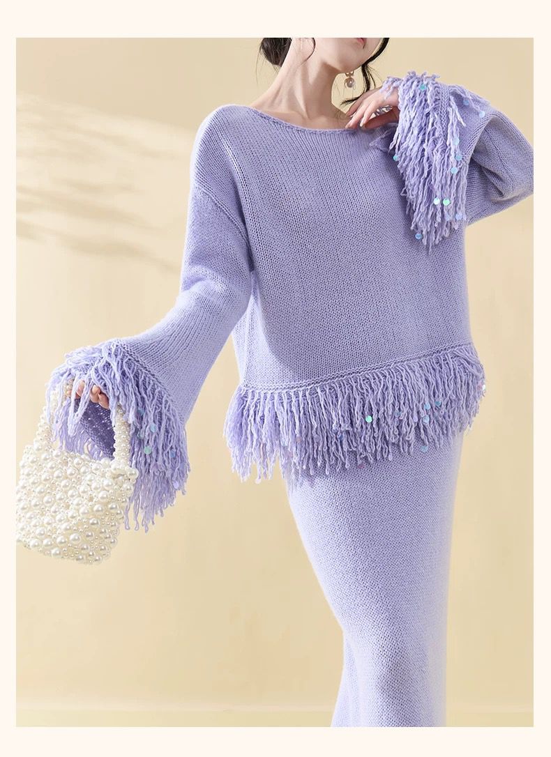 Lilac Fringe Knit Set