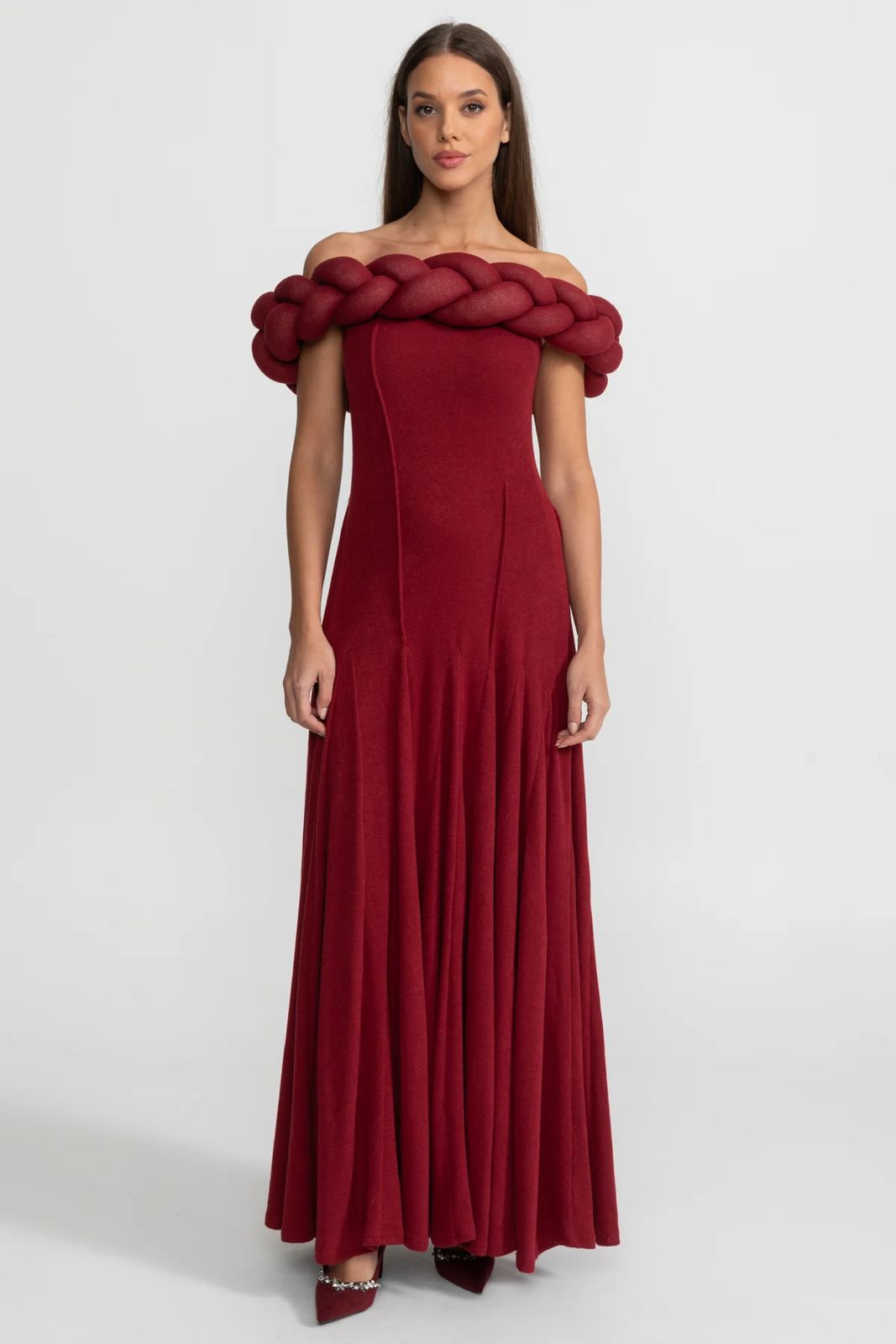 Elara Off-Shoulder Maxi Dress Red