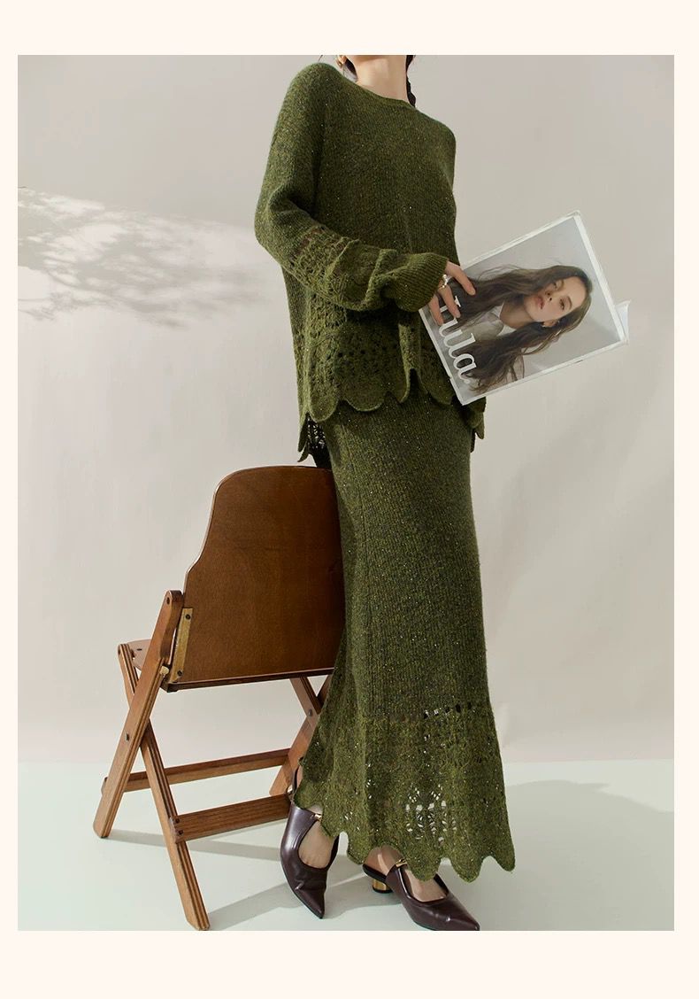 Olive Lace Knit Set