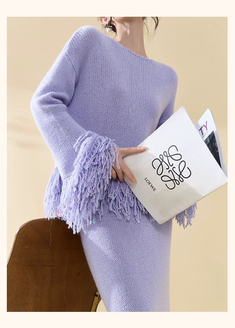 Lilac Fringe Knit Set