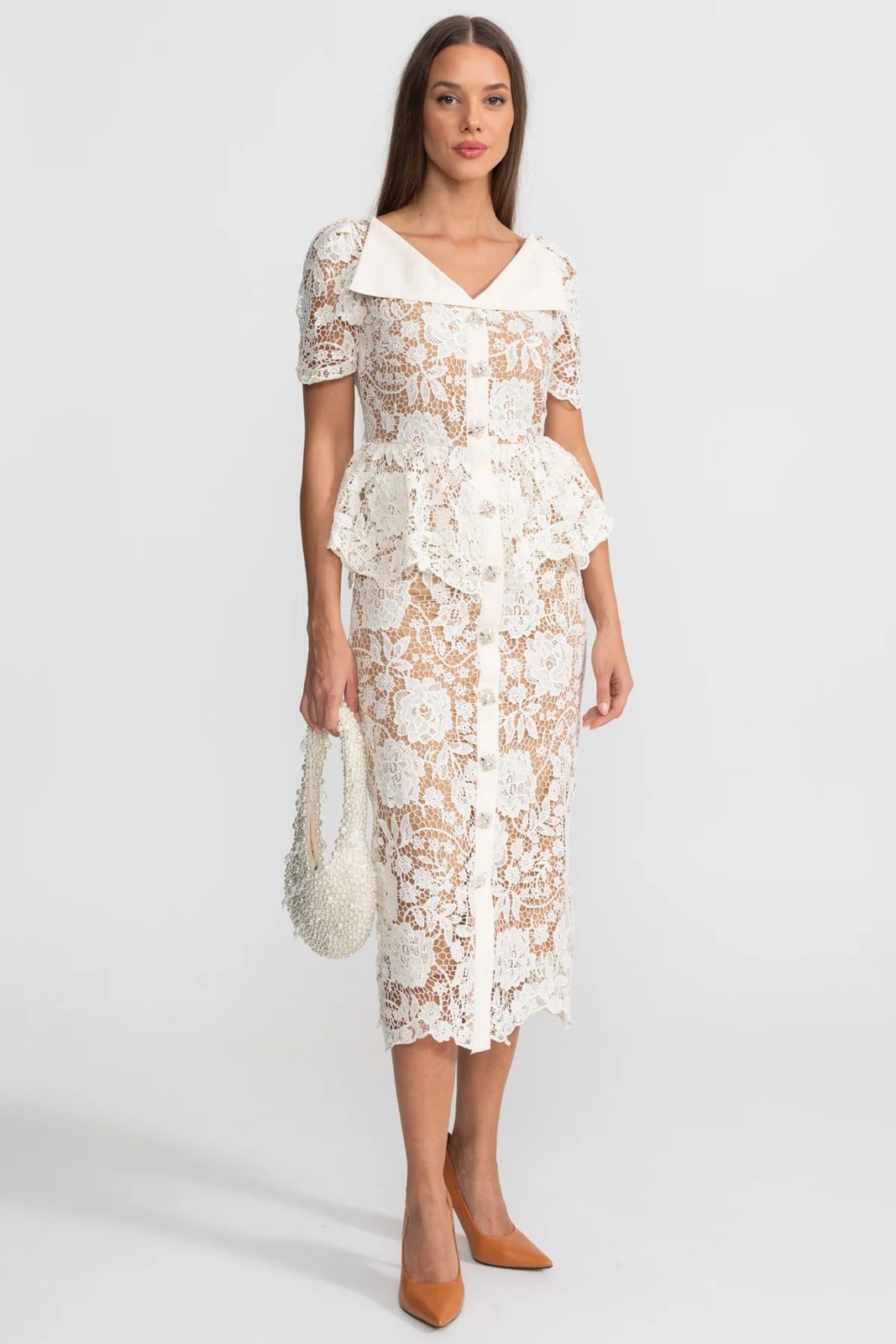 Lace Peplum Midi Dress