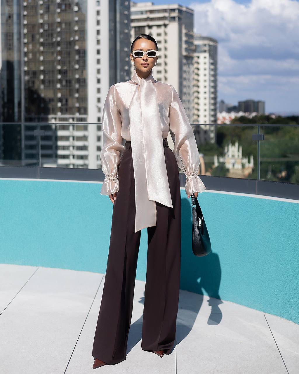 Silky Tie-Neck Blouse White