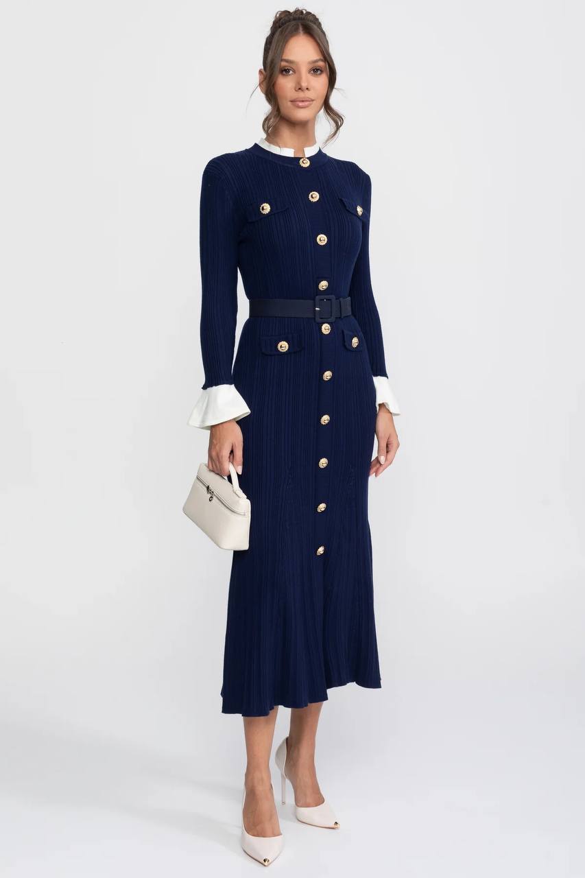 Knitted Button-Detail Midi Dress
