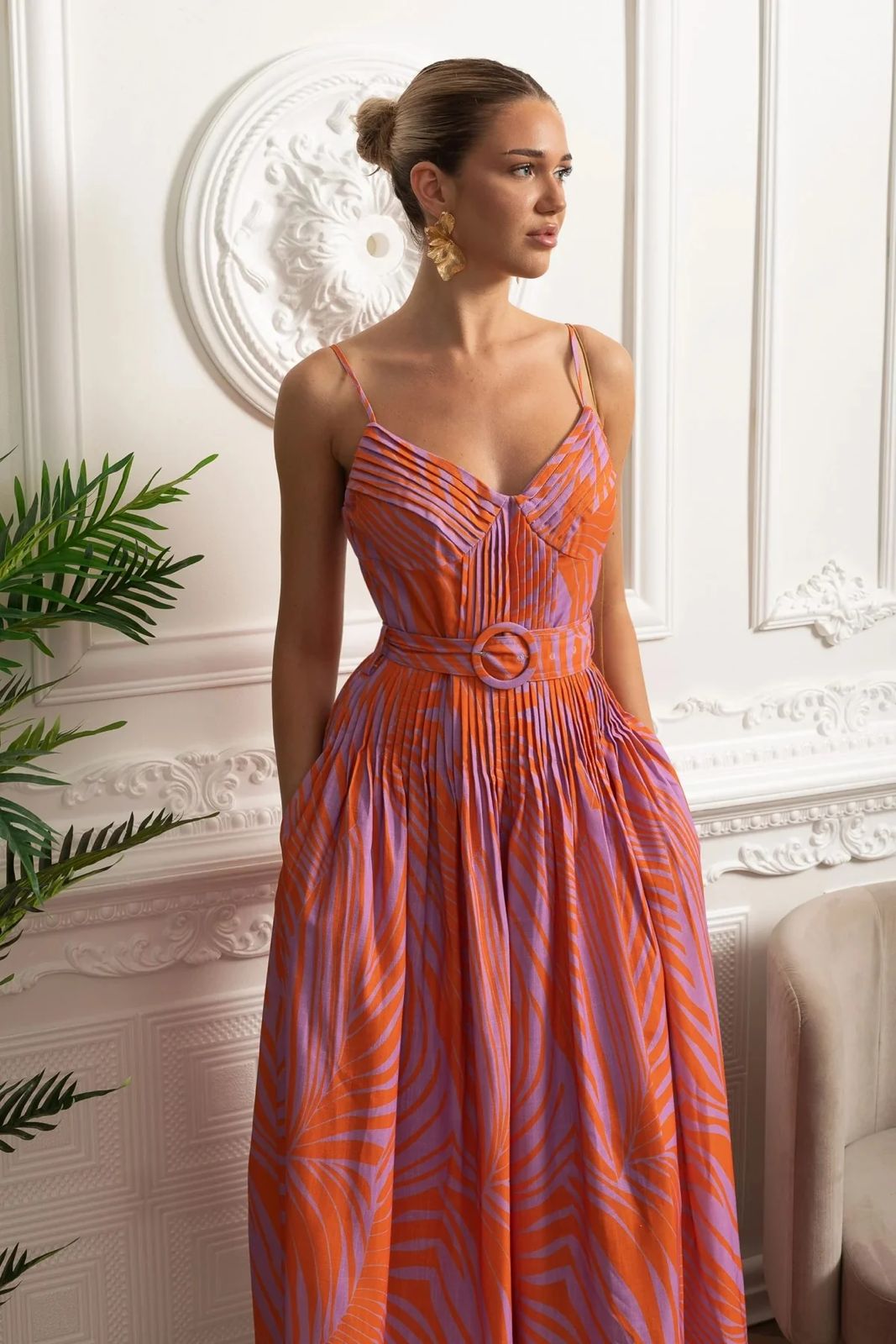 Sunset Pleated Midi Dress