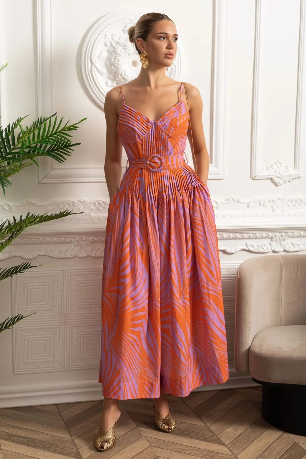 Sunset Pleated Midi Dress
