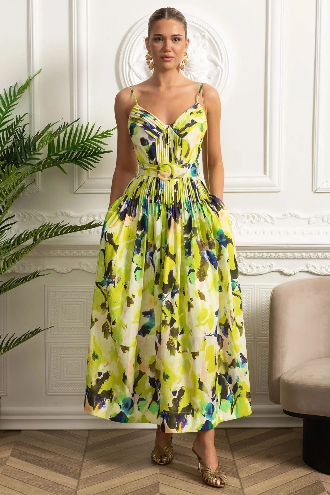 Sunset Pleated Midi Dress