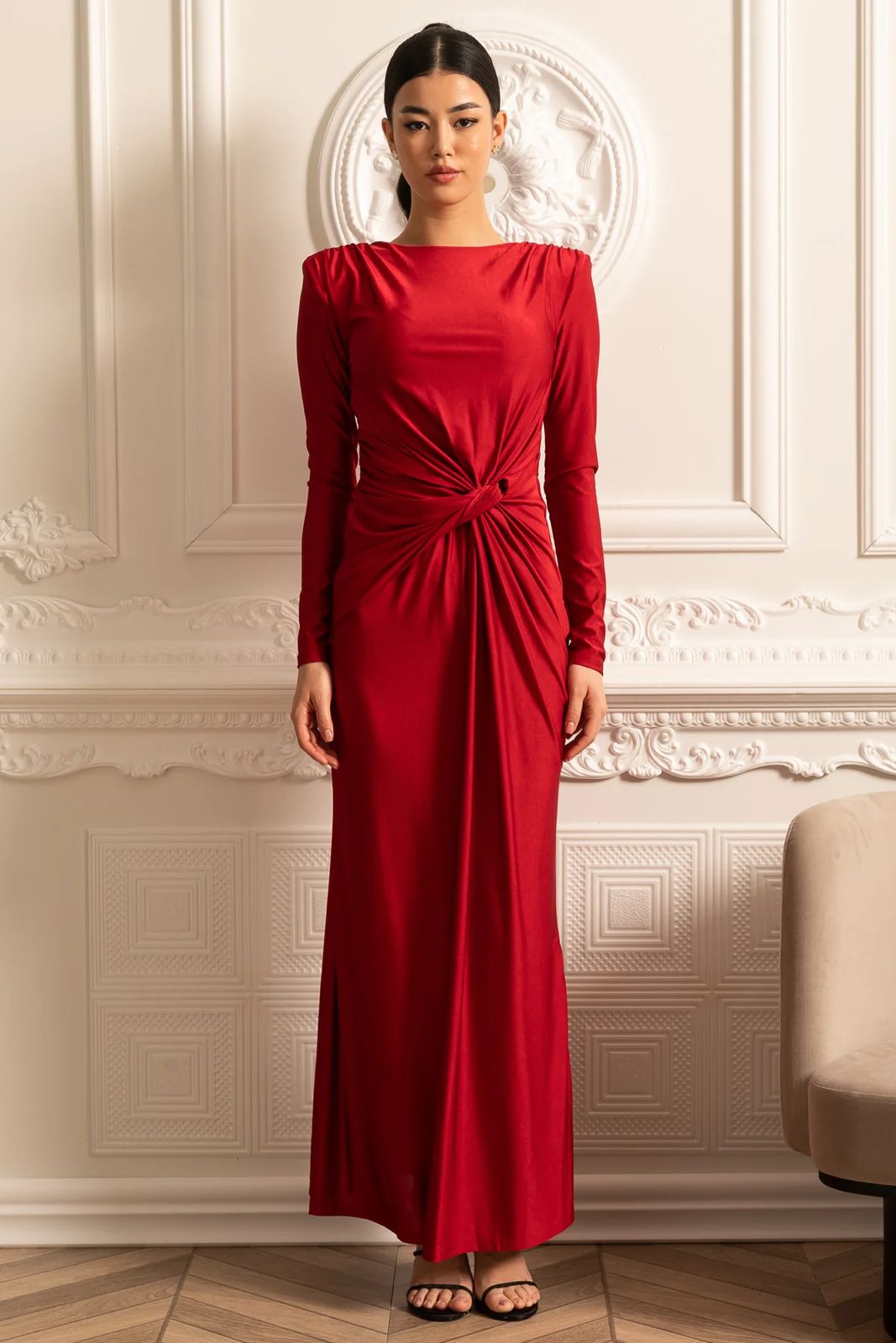 Isabella Draped Maxi Dress Red