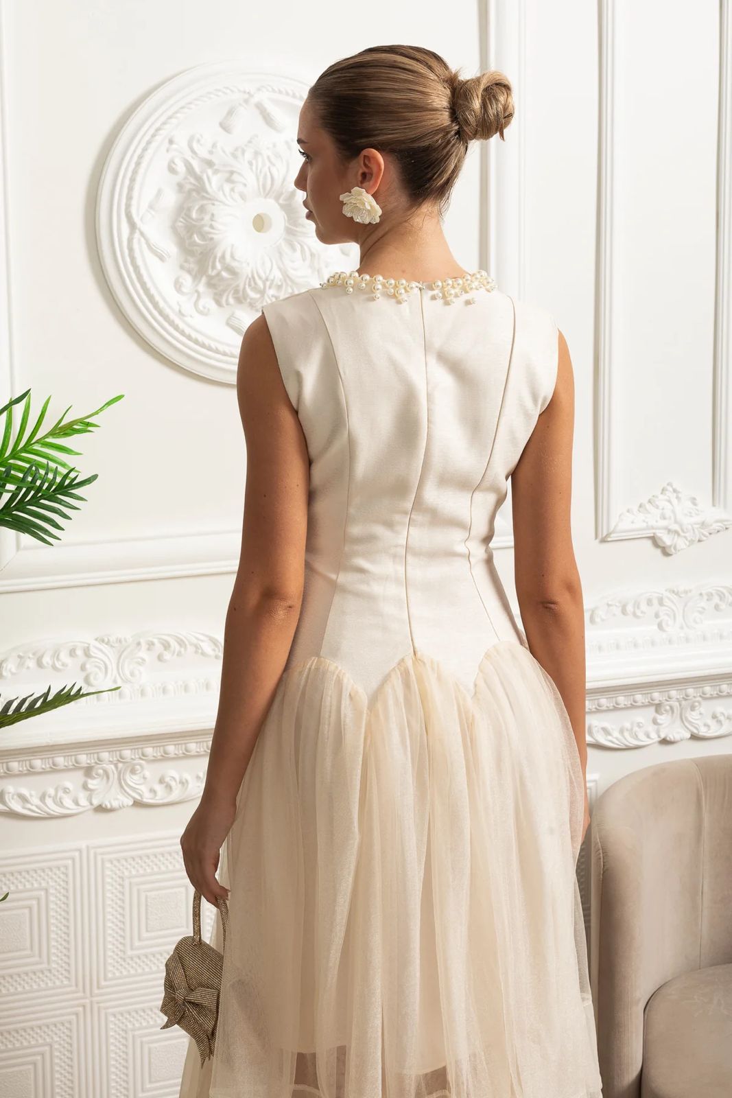 Pearl Tulle Midi Dress